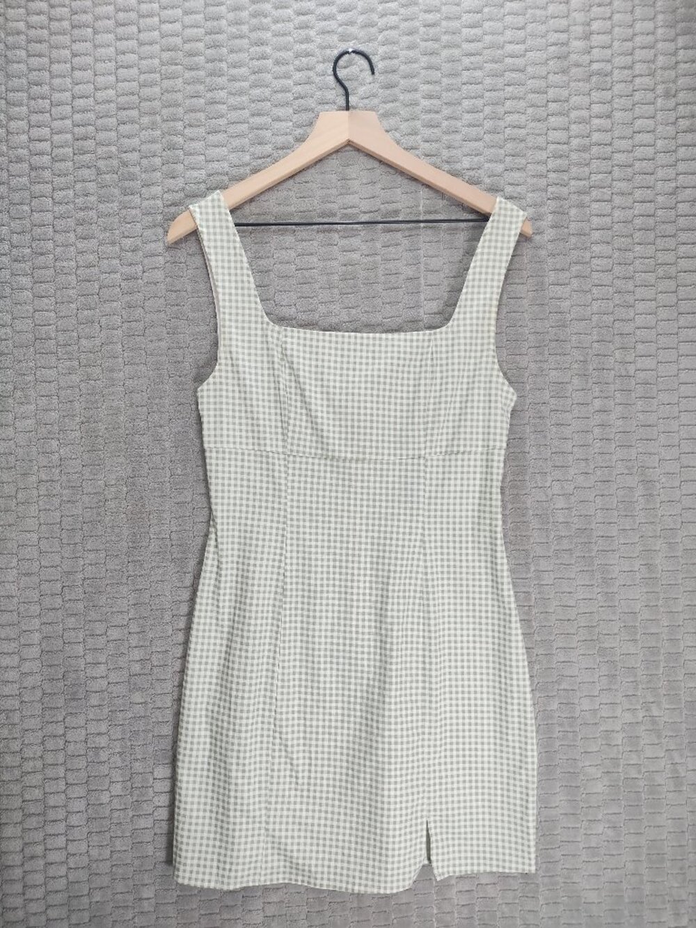NWT Lulus Happy Chance Sage Green Gingham Square Neck Mini Dress-Sz M - Picture 3 of 13